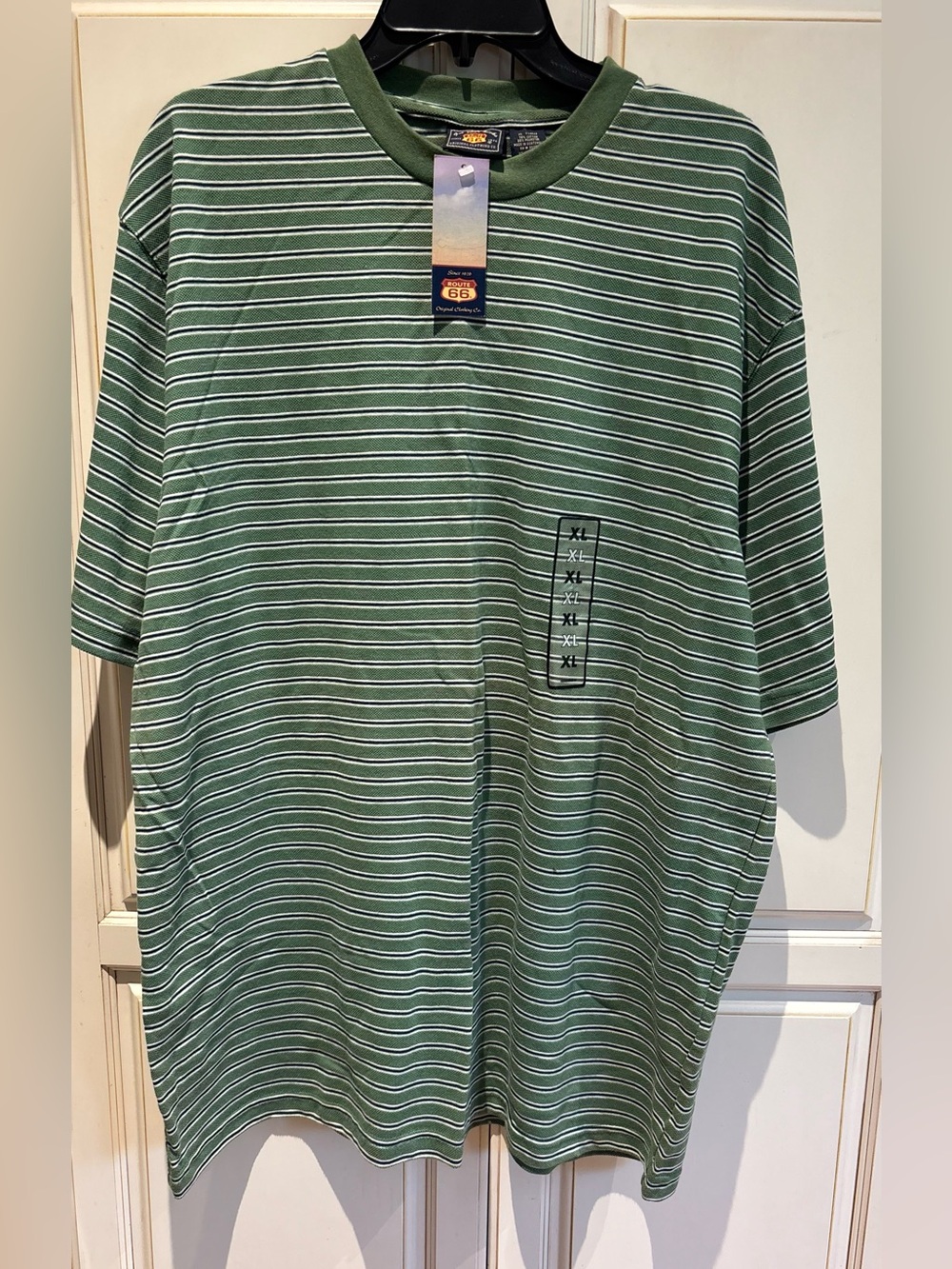 NWT Route 66 pullover casual short size XL green white stripes